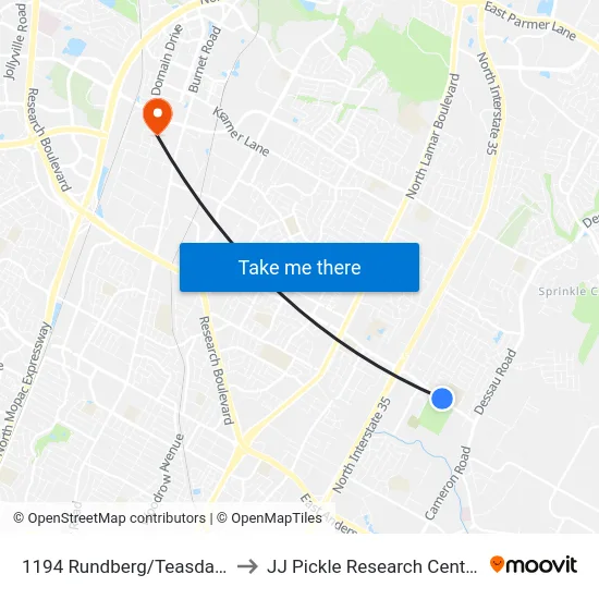 1194 Rundberg/Teasdale to JJ Pickle Research Center map