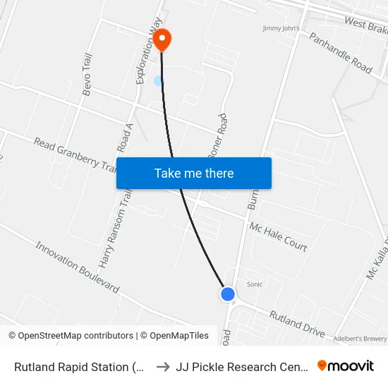 Rutland Rapid Station (Sb) to JJ Pickle Research Center map
