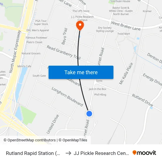Rutland Rapid Station (Nb) to JJ Pickle Research Center map