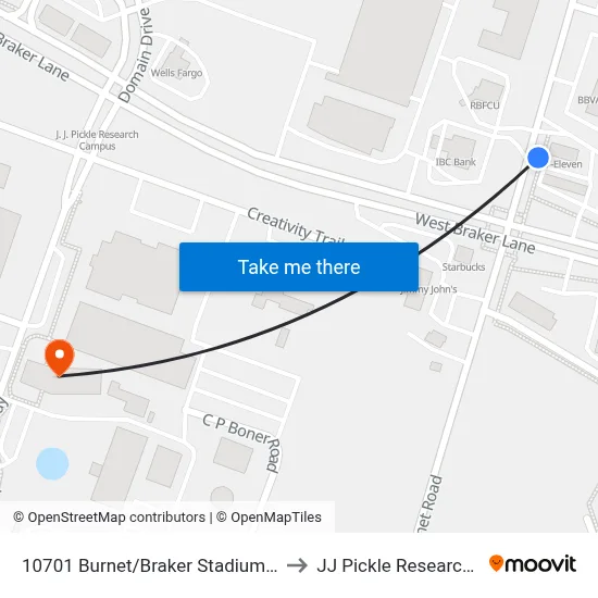 10701 Burnet/Braker Stadium Rapid (Nb) to JJ Pickle Research Center map