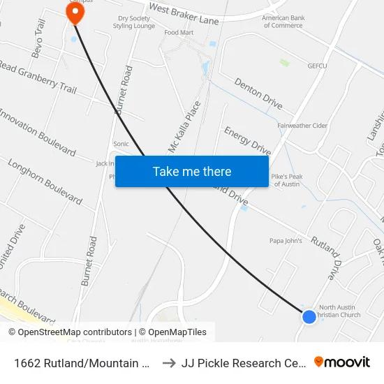 1662 Rutland/Mountain Quail to JJ Pickle Research Center map