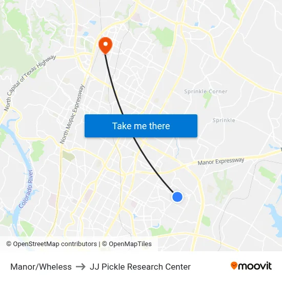 Manor/Wheless to JJ Pickle Research Center map