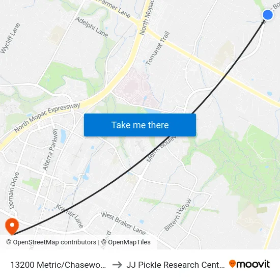13200 Metric/Chasewood to JJ Pickle Research Center map