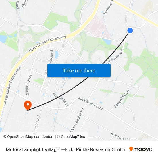 Metric/Lamplight Village to JJ Pickle Research Center map