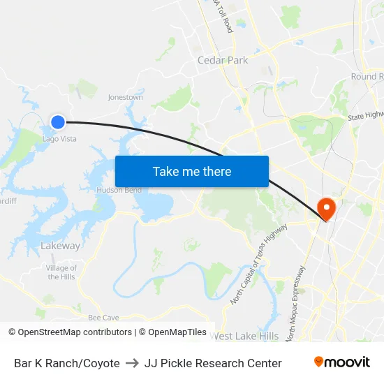 Bar K Ranch/Coyote to JJ Pickle Research Center map