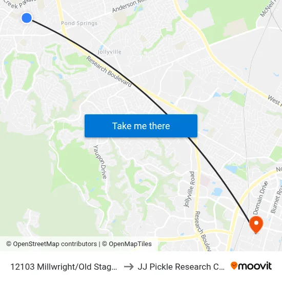 12103 Millwright/Old Stage Trail to JJ Pickle Research Center map