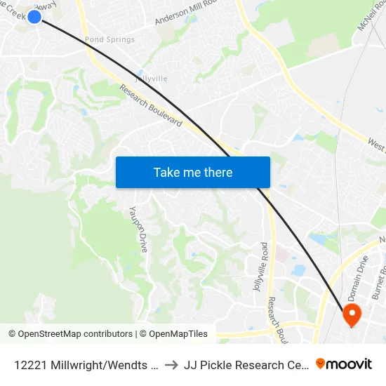 12221 Millwright/Wendts Way to JJ Pickle Research Center map