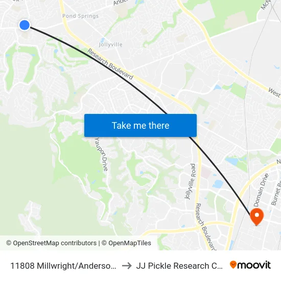 11808 Millwright/Anderson Mill to JJ Pickle Research Center map