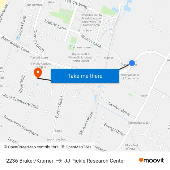 2236 Braker/Kramer to JJ Pickle Research Center map