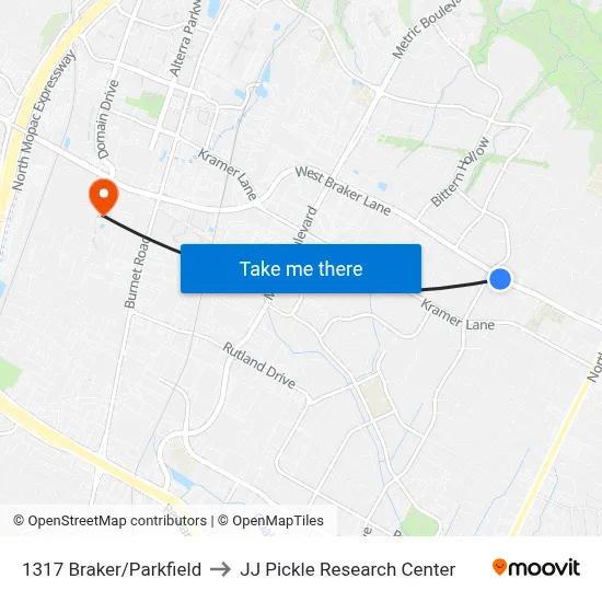 1317 Braker/Parkfield to JJ Pickle Research Center map