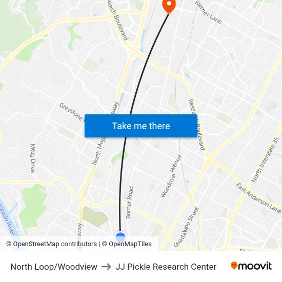 North Loop/Woodview to JJ Pickle Research Center map