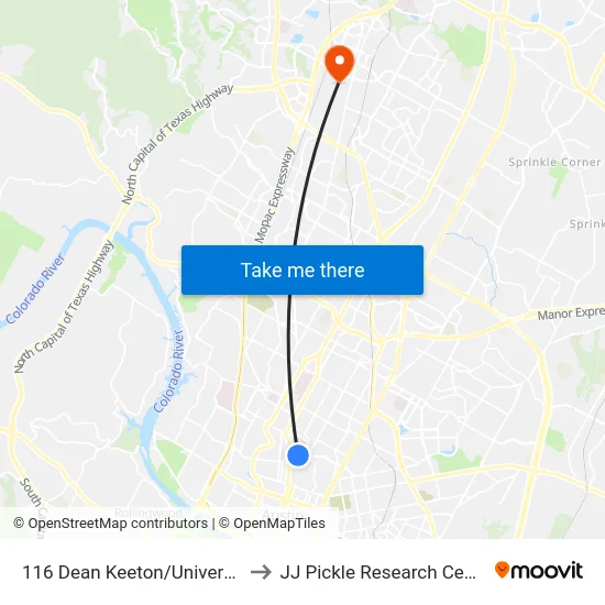 116 Dean Keeton/University to JJ Pickle Research Center map