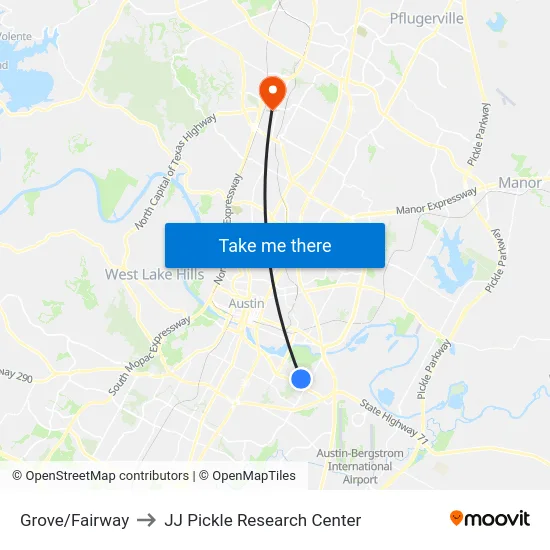 Grove/Fairway to JJ Pickle Research Center map