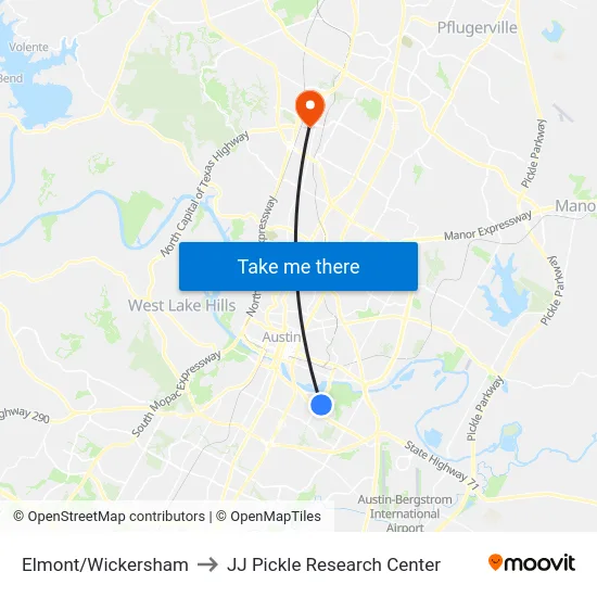 Elmont/Wickersham to JJ Pickle Research Center map