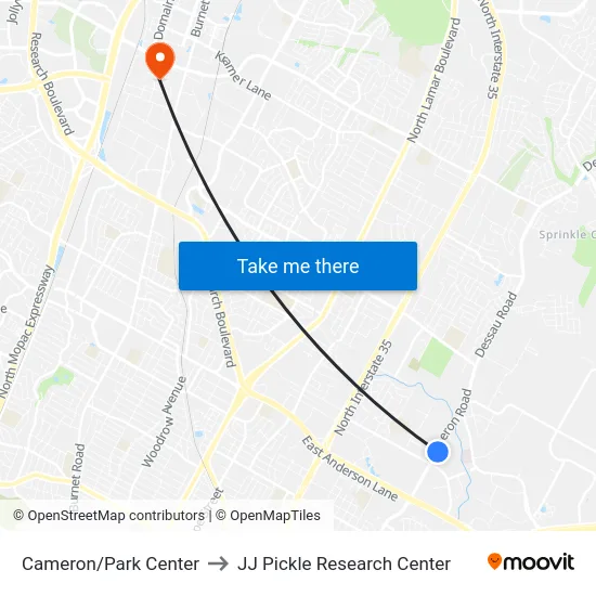 Cameron/Park Center to JJ Pickle Research Center map