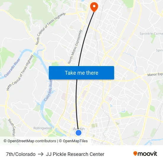 7th/Colorado to JJ Pickle Research Center map