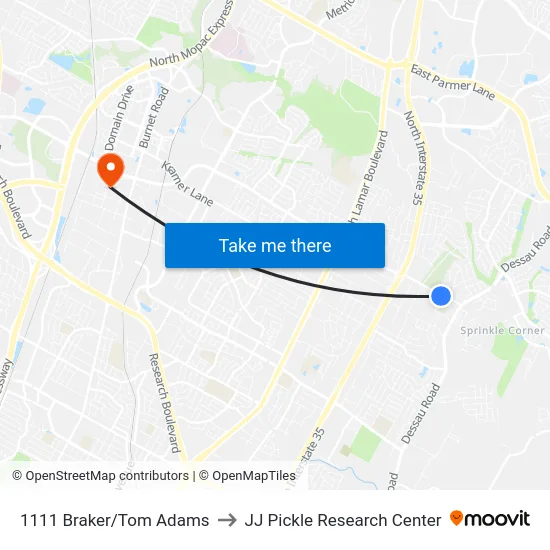 1111 Braker/Tom Adams to JJ Pickle Research Center map