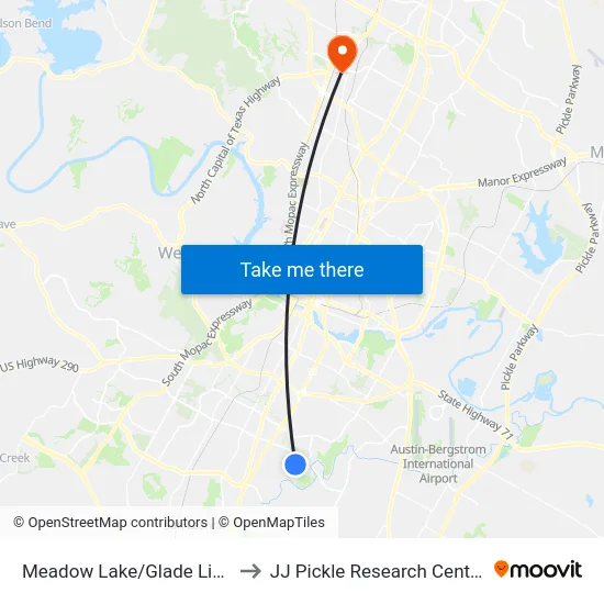 Meadow Lake/Glade Line to JJ Pickle Research Center map