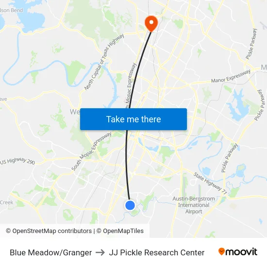 Blue Meadow/Granger to JJ Pickle Research Center map