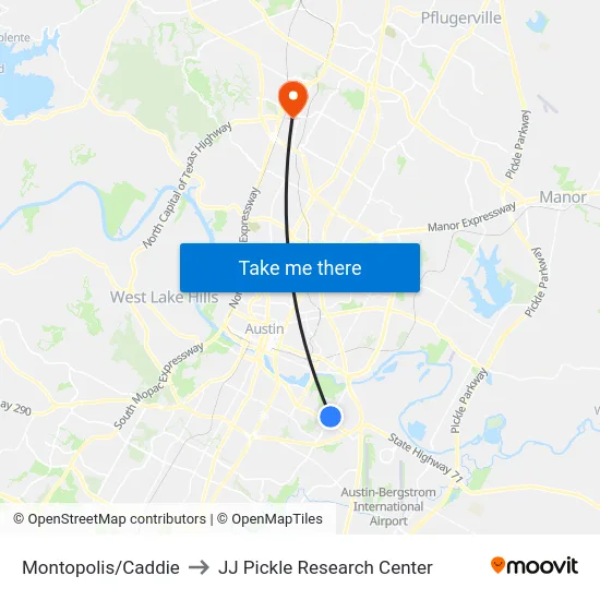 Montopolis/Caddie to JJ Pickle Research Center map
