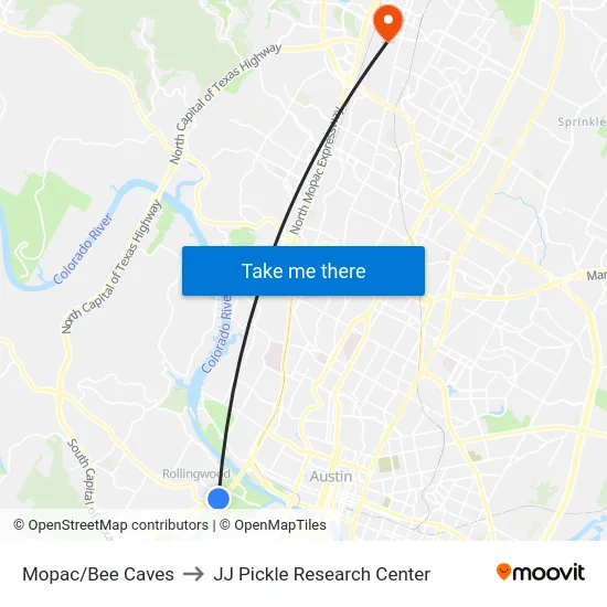 Mopac/Bee Caves to JJ Pickle Research Center map