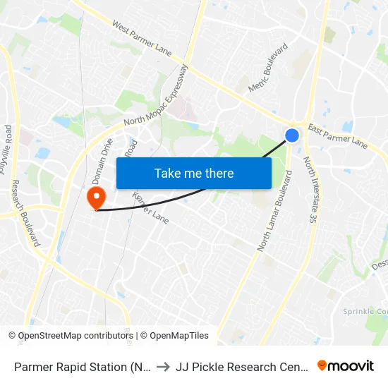 Parmer Rapid  Station (Nb) to JJ Pickle Research Center map
