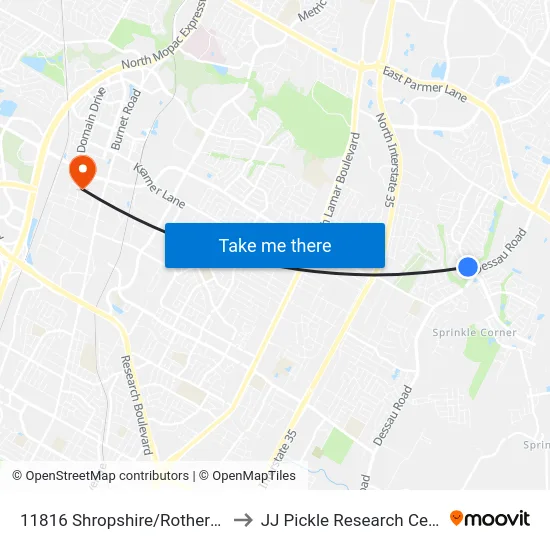 11816 Shropshire/Rotherham to JJ Pickle Research Center map