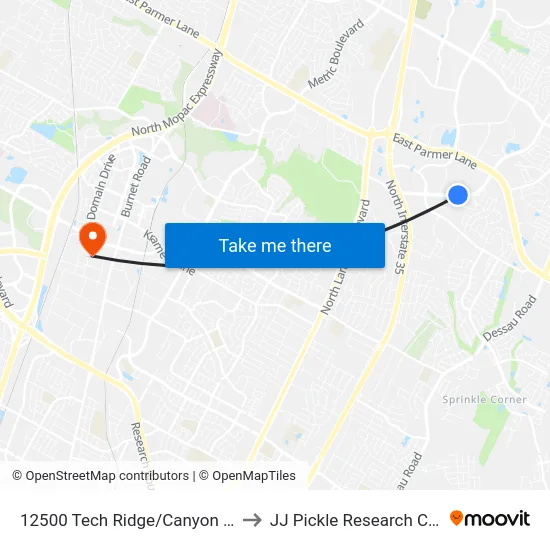 12500 Tech Ridge/Canyon Ridge to JJ Pickle Research Center map