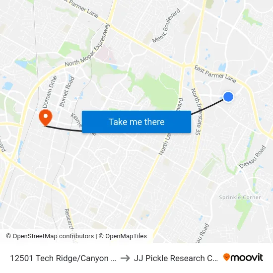 12501 Tech Ridge/Canyon Ridge to JJ Pickle Research Center map