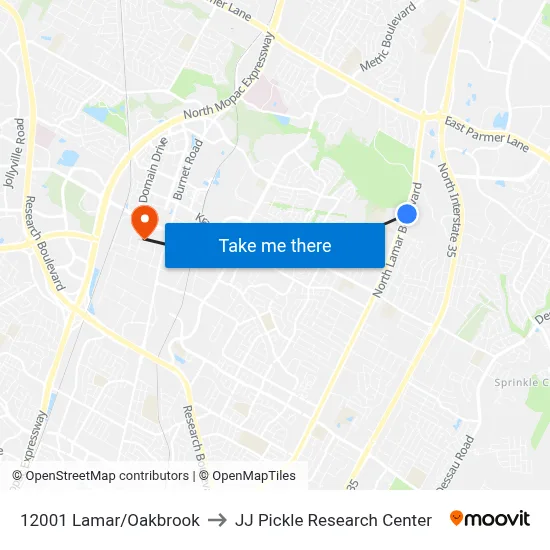 12001 Lamar/Oakbrook to JJ Pickle Research Center map