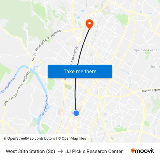 West 38th Station (Sb) to JJ Pickle Research Center map