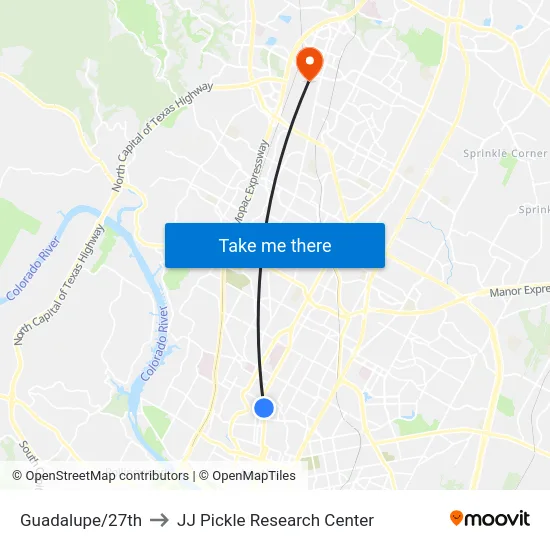 Guadalupe/27th to JJ Pickle Research Center map