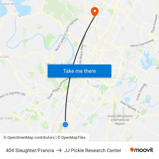 404 Slaughter/Francia to JJ Pickle Research Center map