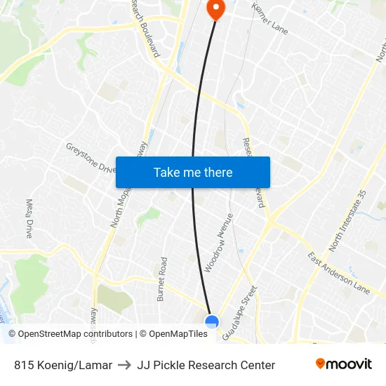 815 Koenig/Lamar to JJ Pickle Research Center map