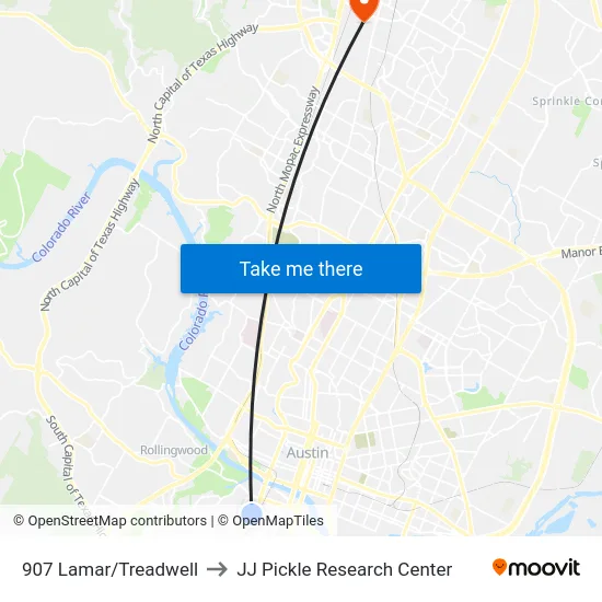 907 Lamar/Treadwell to JJ Pickle Research Center map
