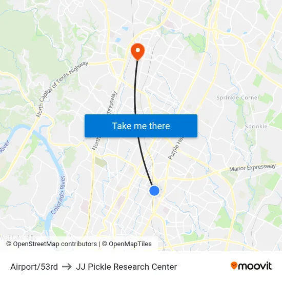 Airport/53rd to JJ Pickle Research Center map