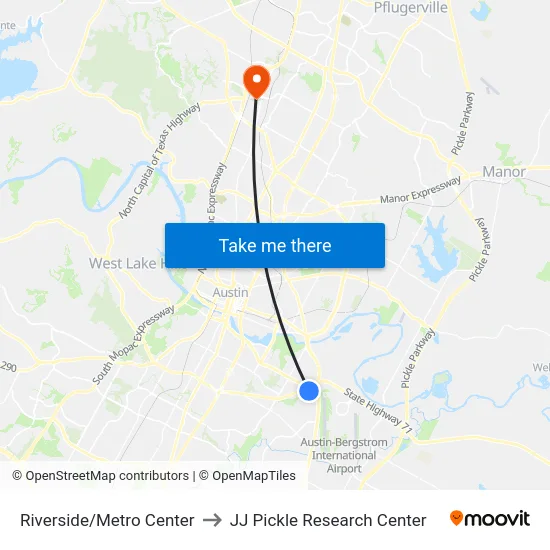 Riverside/Metro Center to JJ Pickle Research Center map