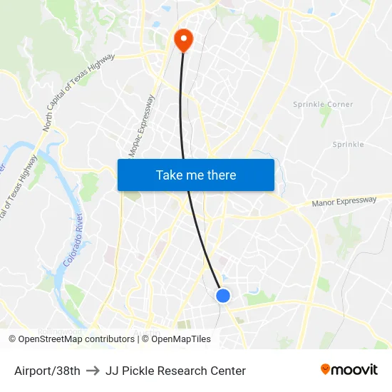 Airport/38th to JJ Pickle Research Center map