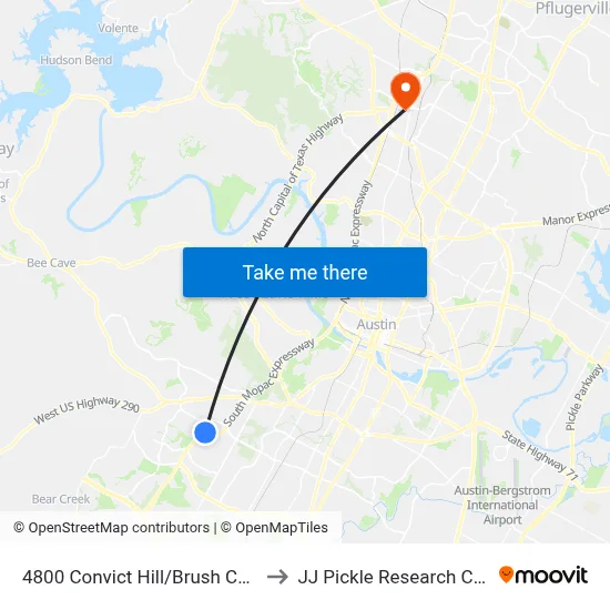 4800 Convict Hill/Brush Country to JJ Pickle Research Center map