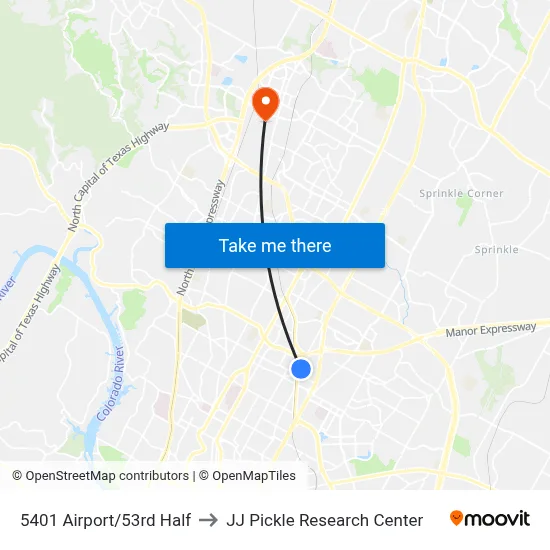 5401 Airport/53rd Half to JJ Pickle Research Center map