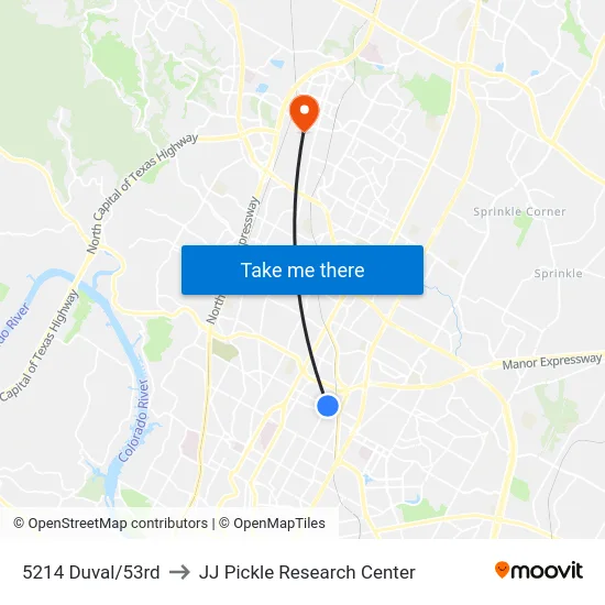 5214 Duval/53rd to JJ Pickle Research Center map