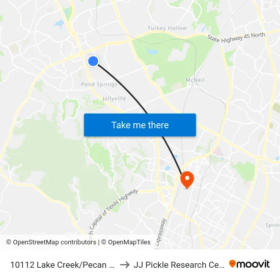 10112 Lake Creek/Pecan Park to JJ Pickle Research Center map