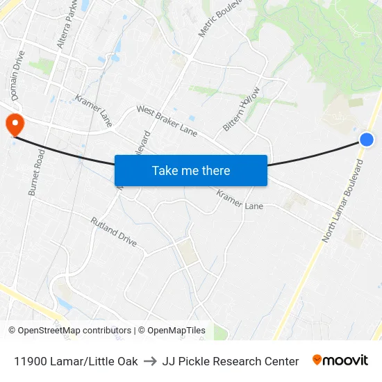 11900 Lamar/Little Oak to JJ Pickle Research Center map