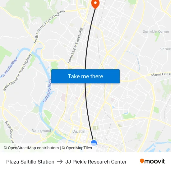 Plaza Saltillo Station to JJ Pickle Research Center map