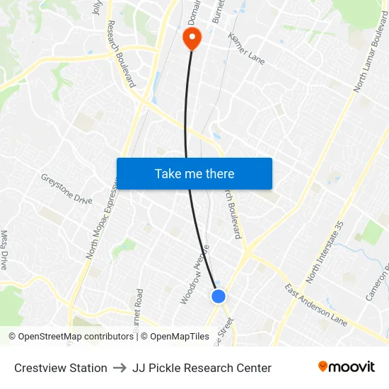 Crestview Station to JJ Pickle Research Center map