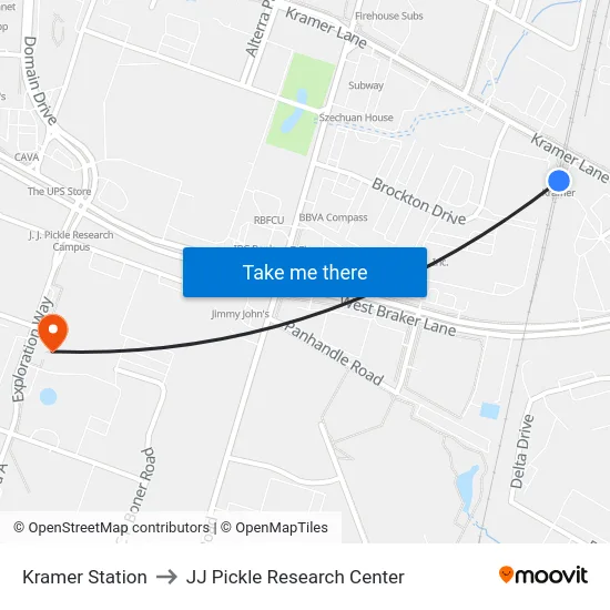 Kramer Station to JJ Pickle Research Center map