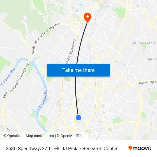 2630 Speedway/27th to JJ Pickle Research Center map