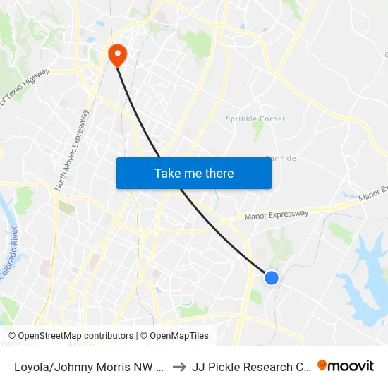 Loyola/Johnny Morris NW Corner to JJ Pickle Research Center map