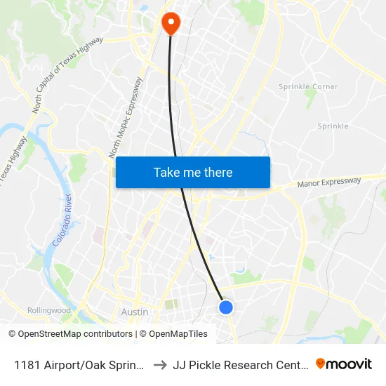 1181 Airport/Oak Springs to JJ Pickle Research Center map