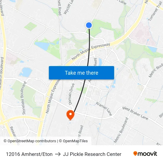 12016 Amherst/Eton to JJ Pickle Research Center map